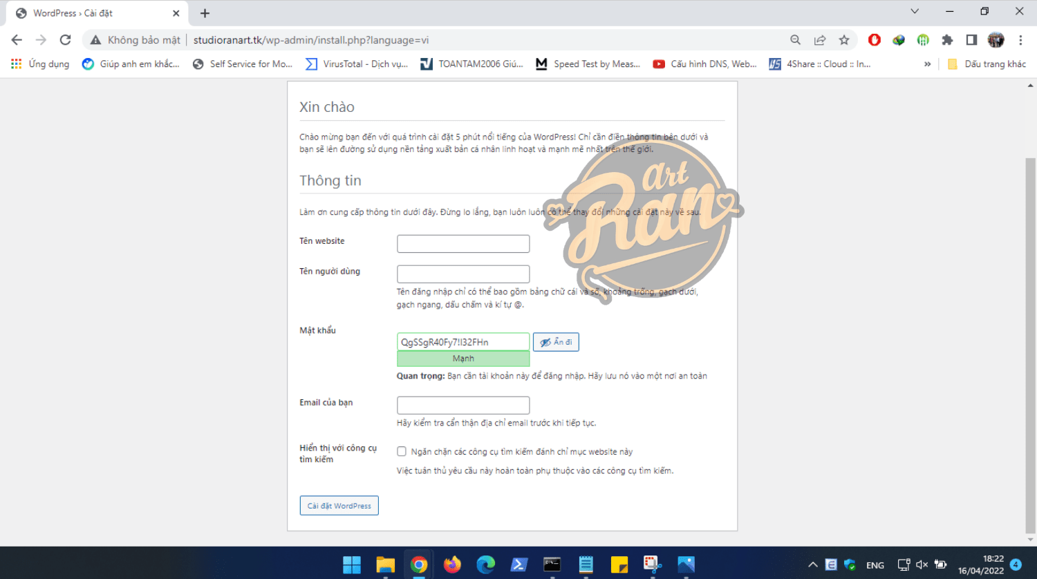 setup wp admin