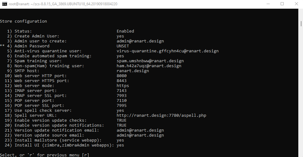 set password admin zimbra