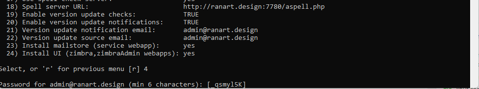 OK passwd zimbra