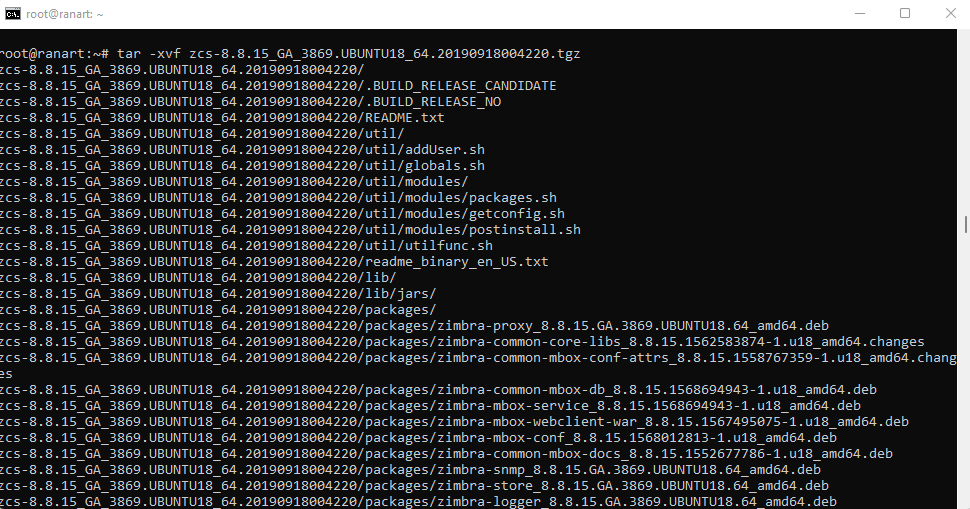 extract zimbra ubuntu