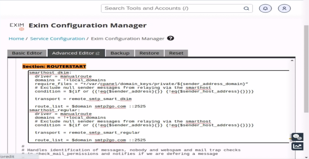 mail relay exim cpanel